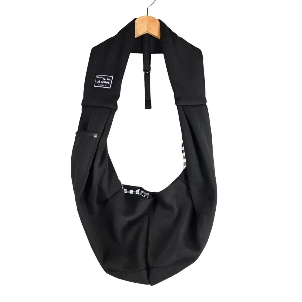 DESIGN BY THEN CAT SERIES PET SLING CARRIER BLACK CROSSBODY WITH PHONE POCKET